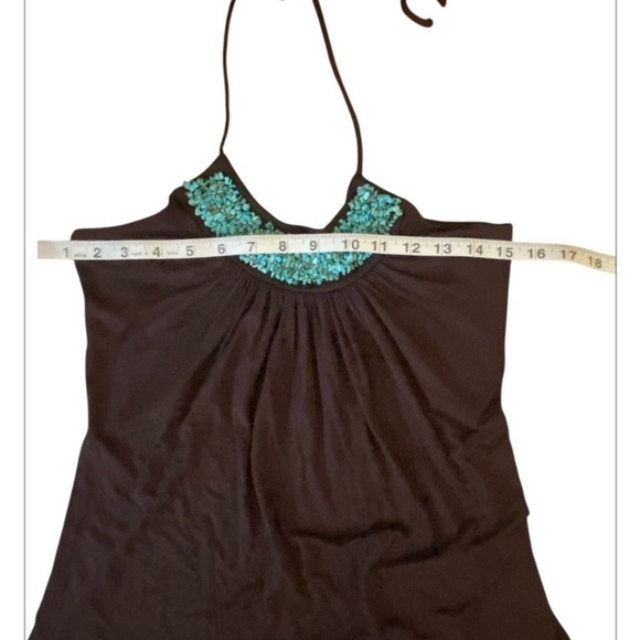 A.Byer Brown Rayon Blend Halter Top with blue beaded neck size medium - Picture 3 of 8